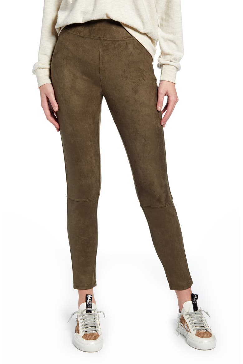 Faux Suede Leggings, Main, color, MILITARY OLIVE