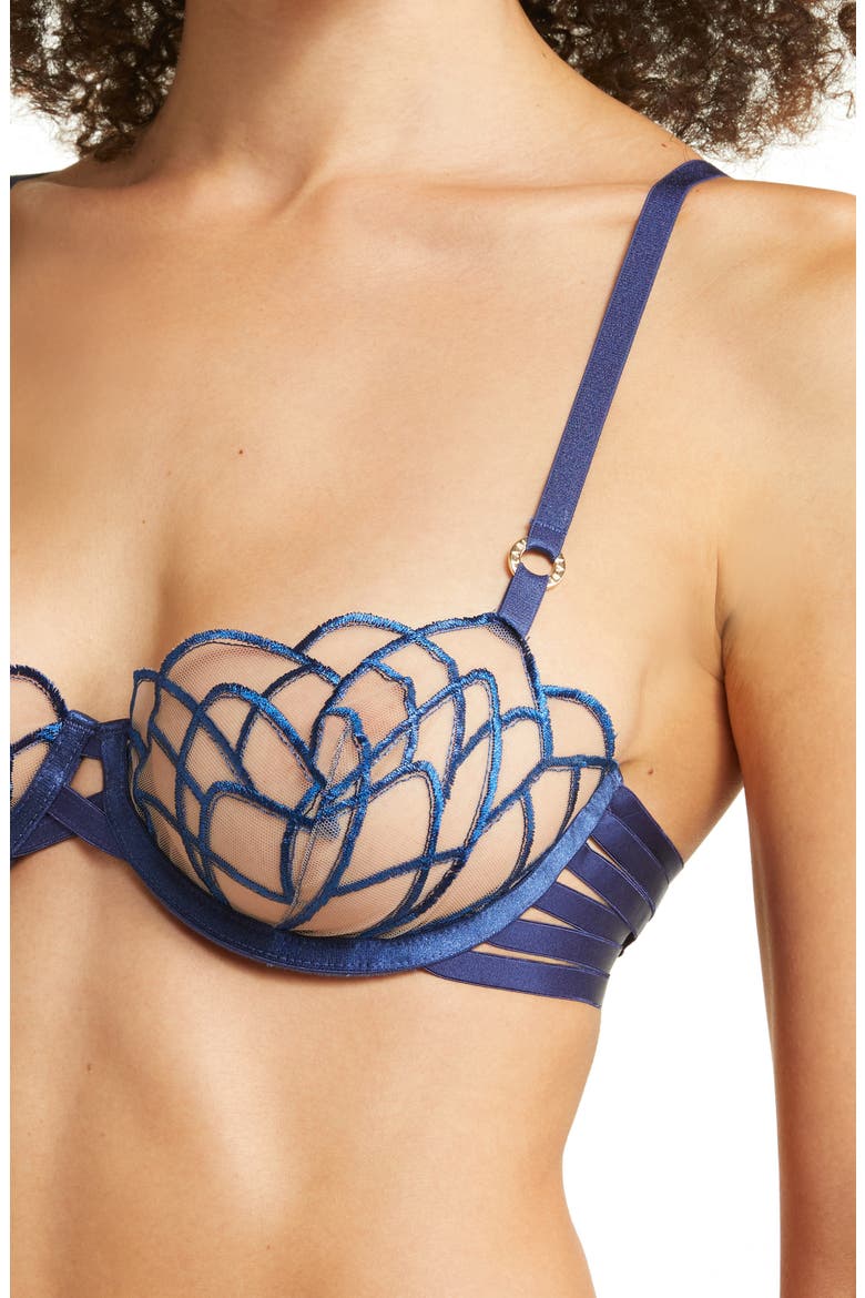 Beatrix Embroidered Underwire Bra, Alternate, color, TWILIGHT BLUE/SHEER