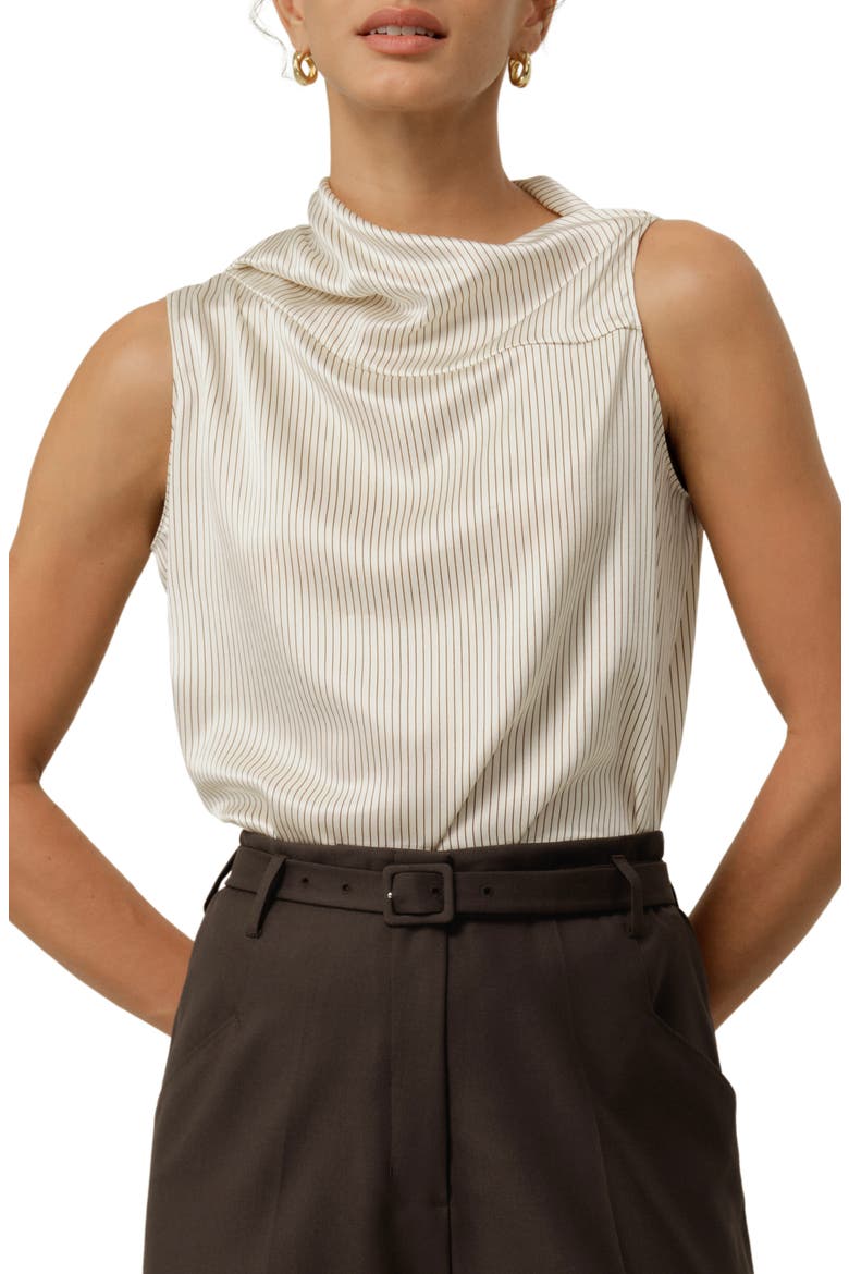 Women's Asymmetric Silk Charmeuse Sleeveless Top, Main, color, Drifted Mocha