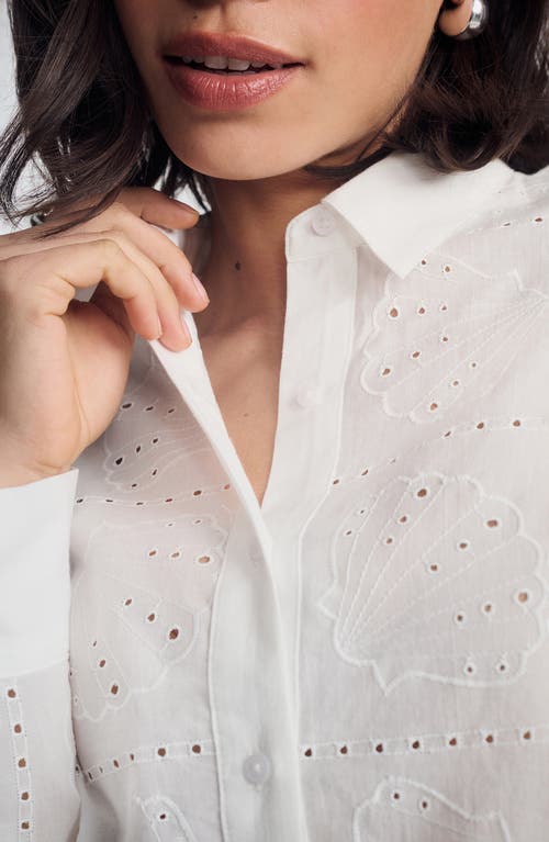 Mavi Jeans Scallop Eyelet Cotton Button-up Shirt In White