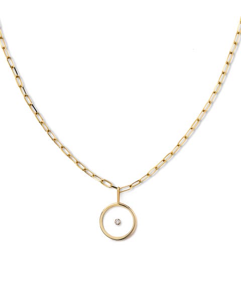 Gold Pendant Necklace - Gold Floating Diamond Large Necklace