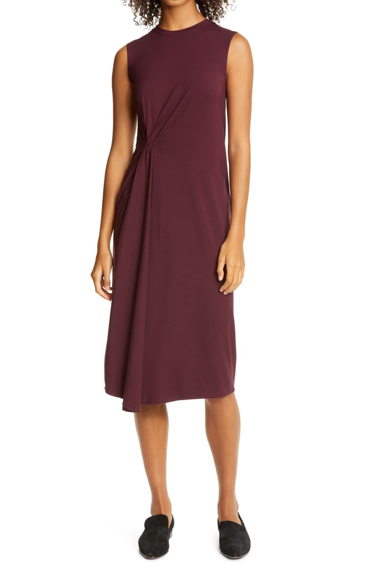 Gathered Sleeveless Dress, Main, color, BORDEAUX