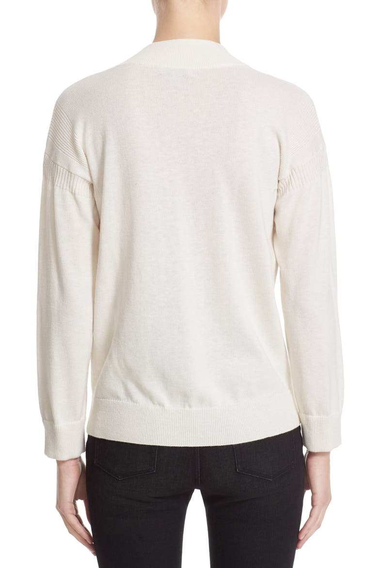 Check Print Cuff V-Neck Cashmere Blend Sweater, Alternate, color, NATURAL WHITE