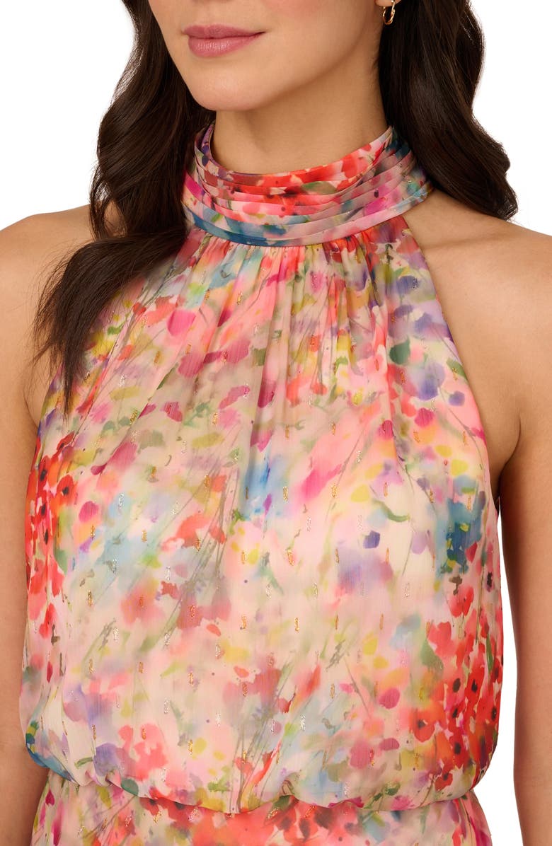 Adrianna Papell Metallic Floral Print Sleeveless Midi Dress, Alternate, color, 