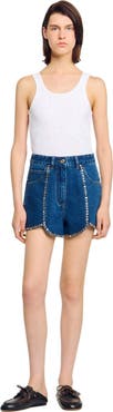 SANDRO Rhinestone denim shorts