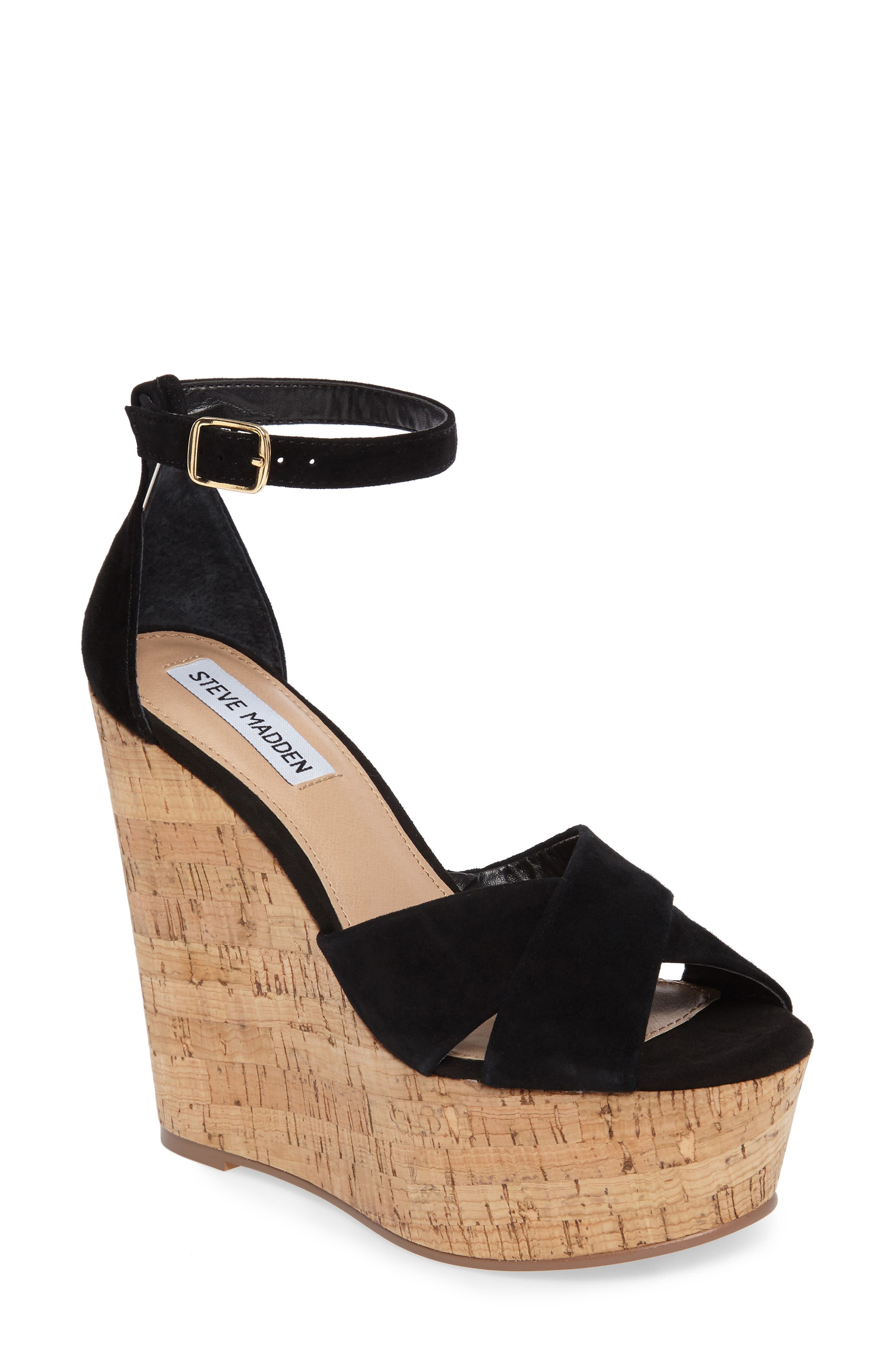 Striking Platform Wedge, Main, color, BLACK SUEDE