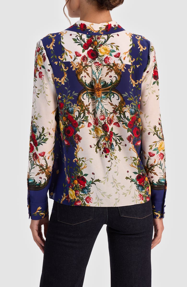 Alice + Olivia Willa Placed Floral Silk Top, Alternate, color, Gilded Rose