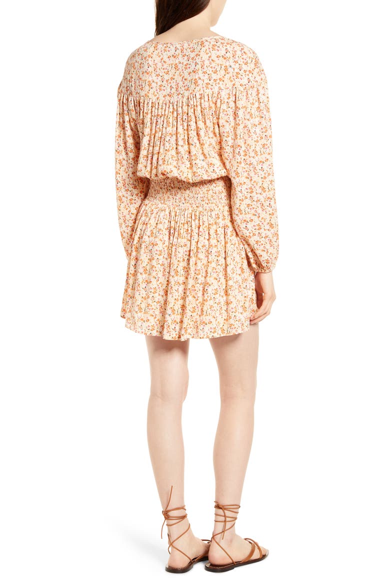 Floral Smocked Waist Long Sleeve Minidress, Alternate, color, YELLOW MULTI DITSY FLORAL