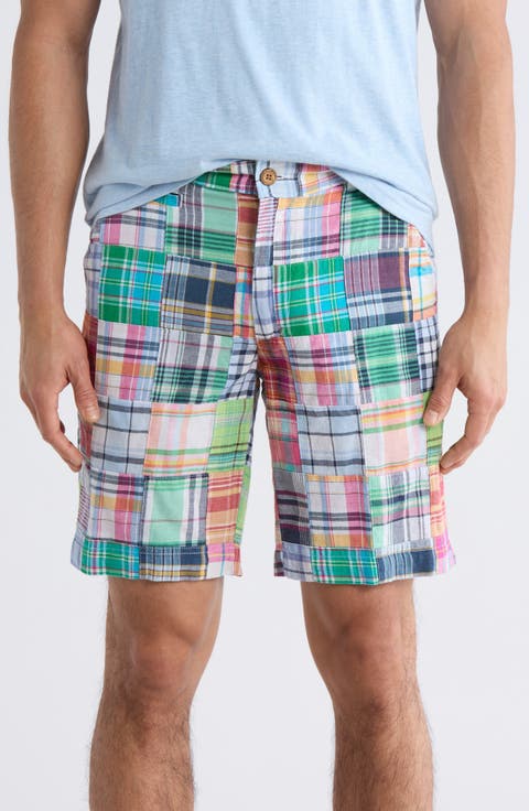 Patchwork Madras Flat Front Shorts