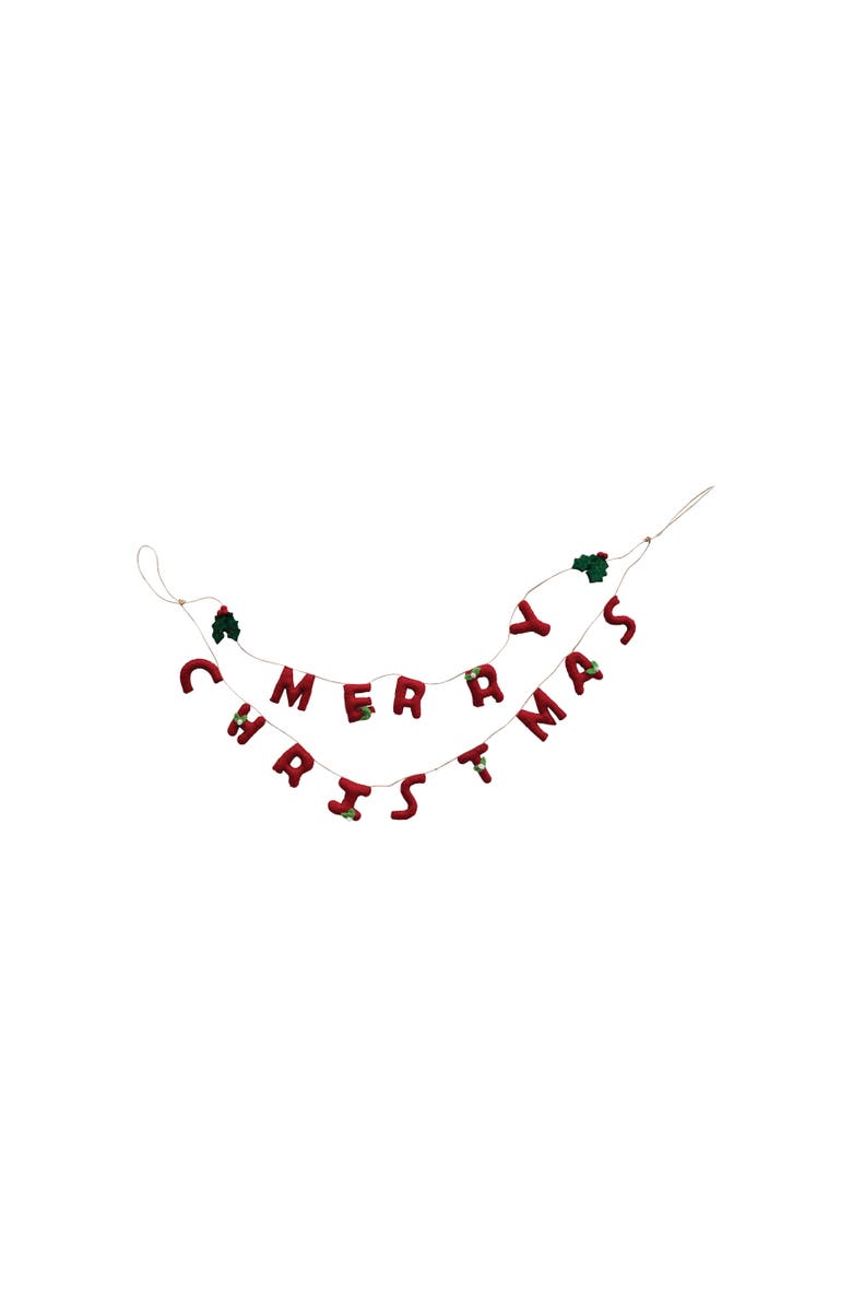 Storied Home Handmade Wool Felt Garland with Holly Leaves and Berries "Merry Christmas", Red and Green, Main, color, 