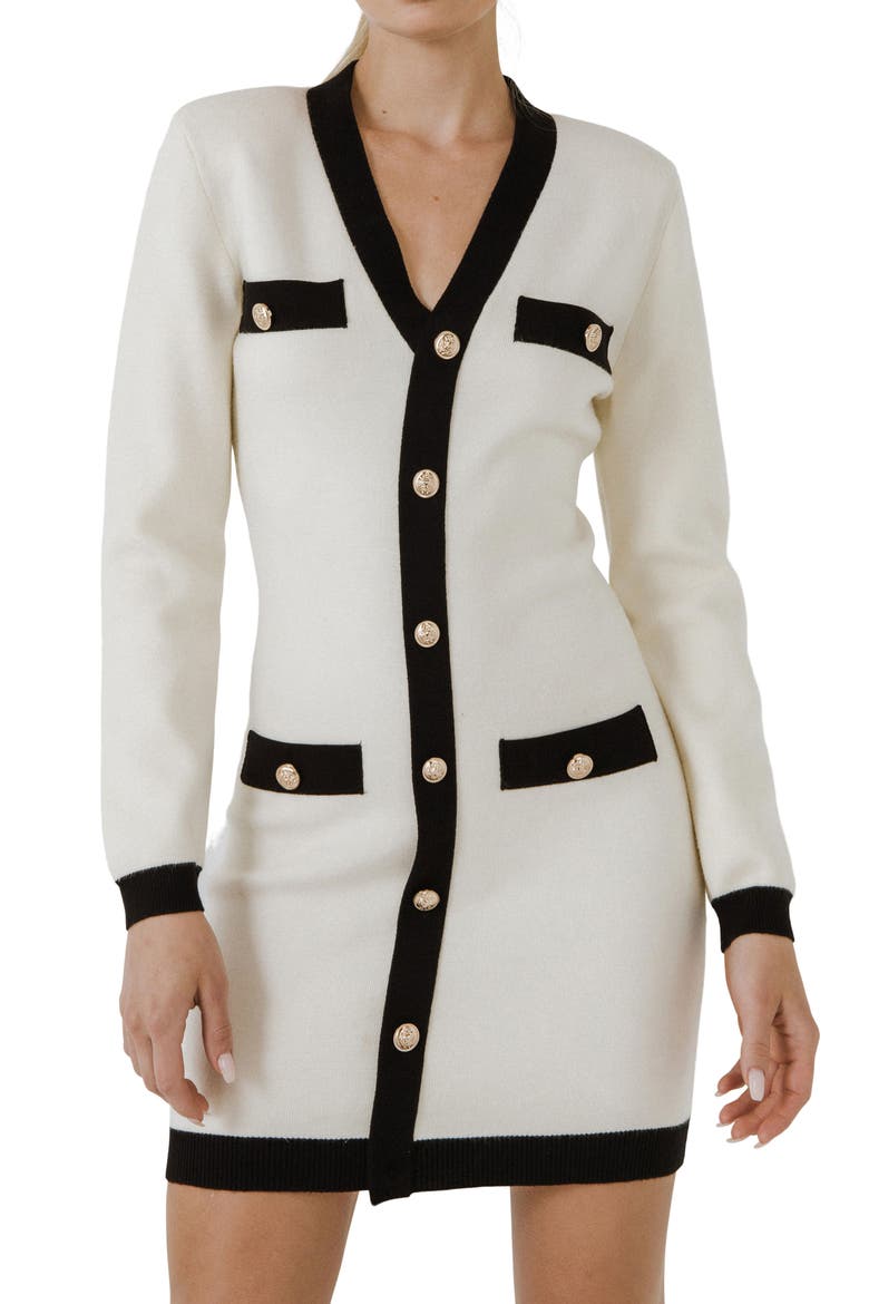 V-Neck Sweater Dress, Alternate, color, CREAM