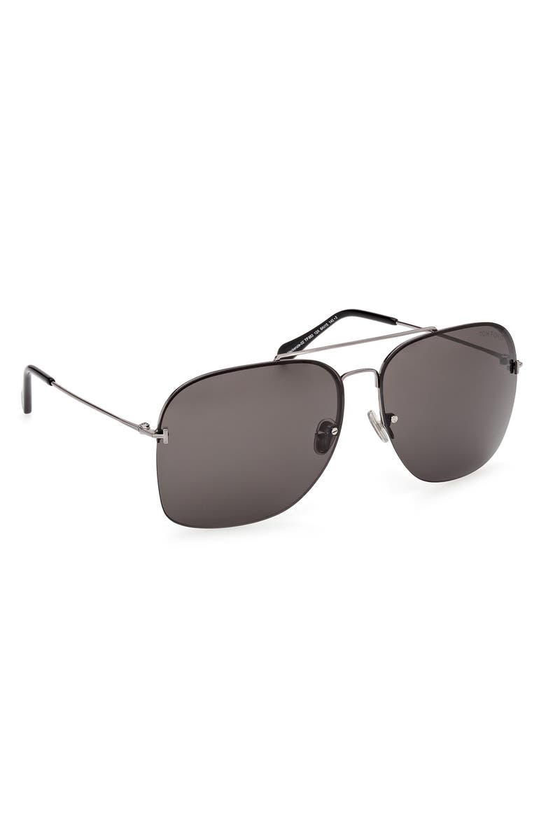 TOM FORD Mackenzie 64mm Oversize Pilot Sunglasses, Alternate, color, Shiny Palladium / Smoke