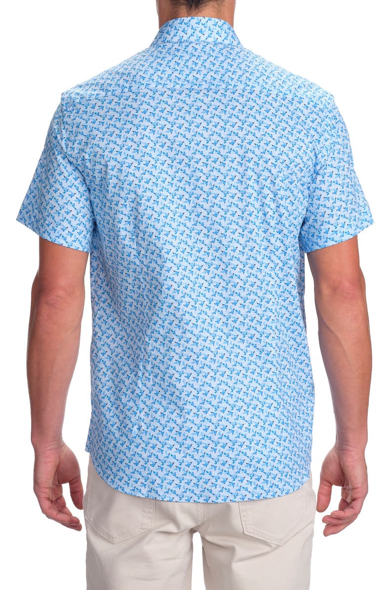 STUDIO GARNET LOS ANGELES Dolphin Print Short Sleeve Cotton Button-Up Shirt, Alternate, color, Blue
