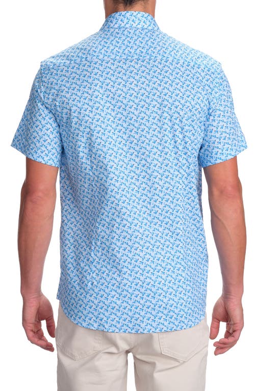 Studio Garnet Los Angeles Dolphin Print Short Sleeve Cotton Button-up Shirt In Blue