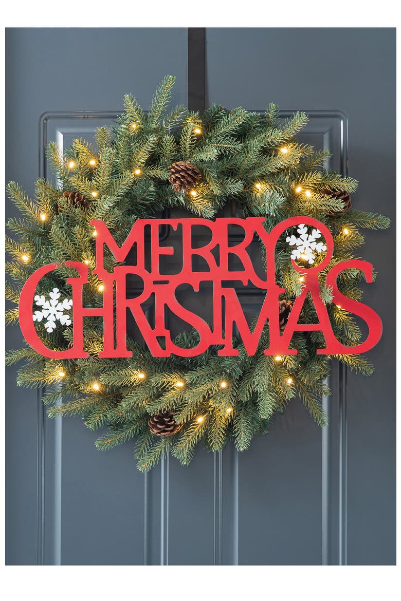 Metal MERRY CHRISTMAS or HAPPY HOLIDAYS Wall Decor, Alternate, color, Red