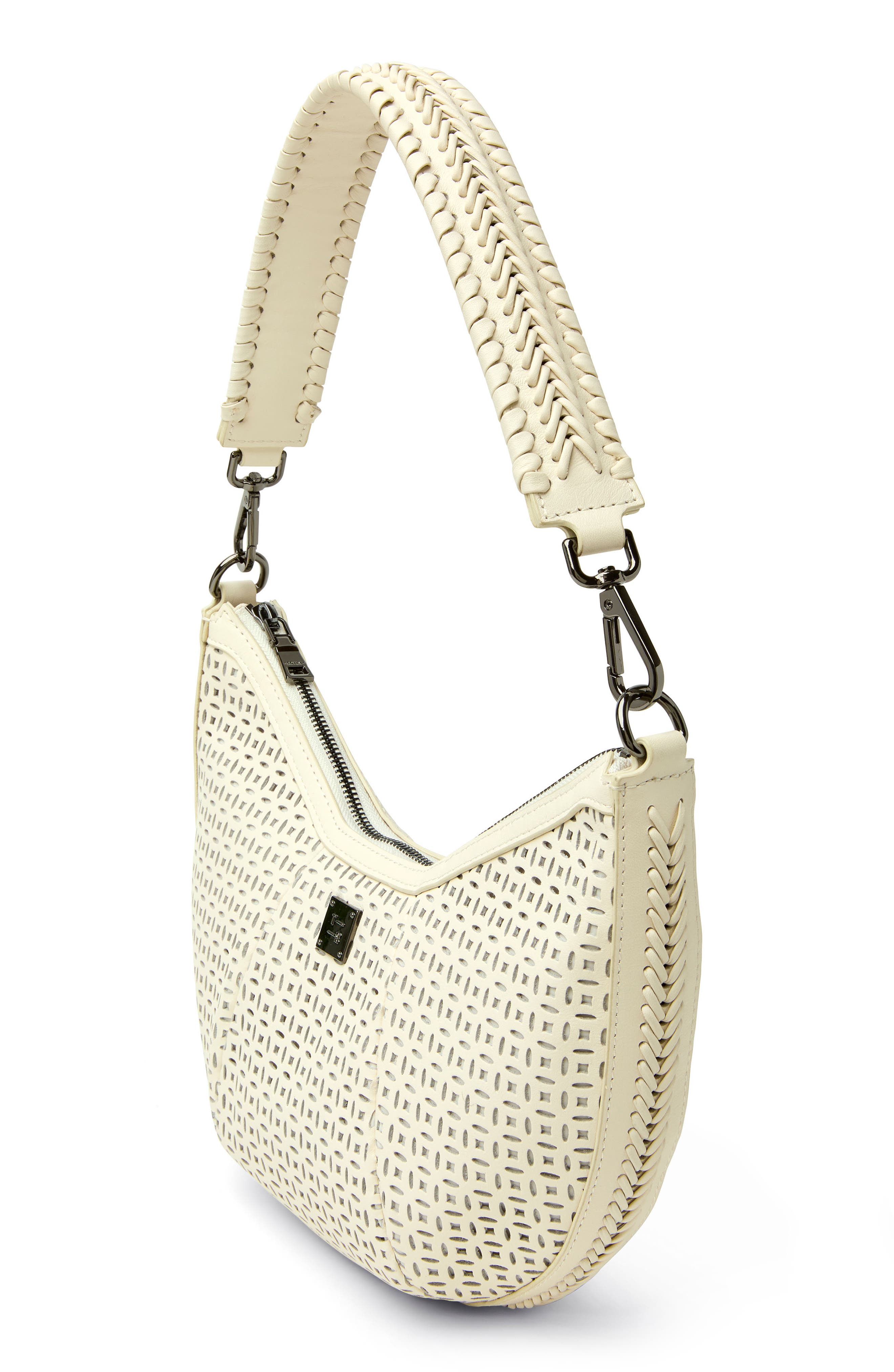Posh Leather Shoulder Bag, Alternate, color, CREAM PERFORATED LEATHER