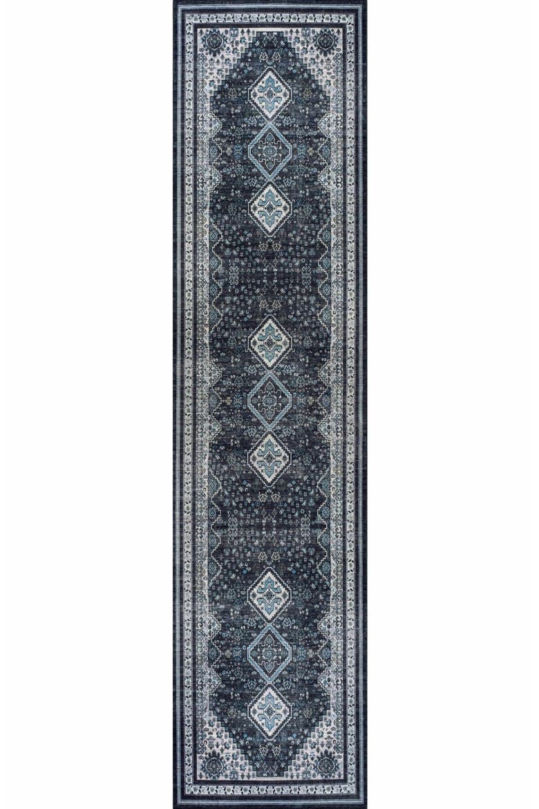 Dalyan Geometric Medallions Machine-Washable Area Rug, Main, color, Navy/Light Gray