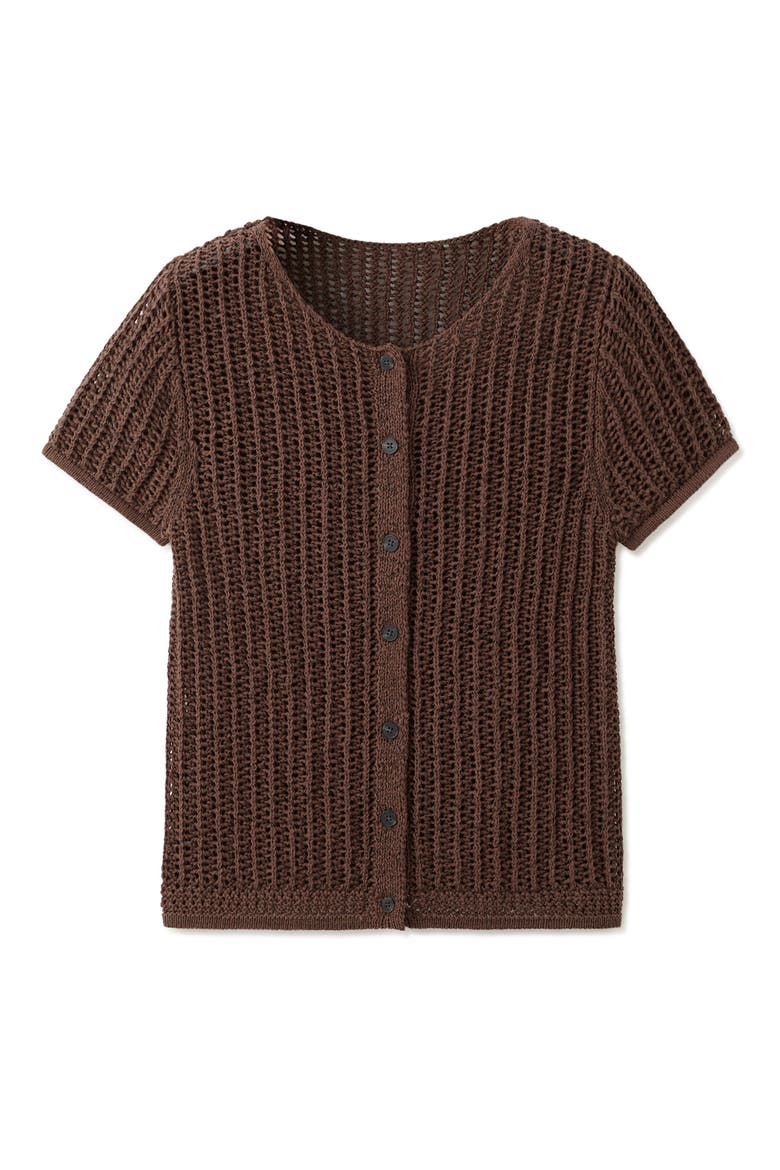 Short Sleeve Crochet Cardigan, Alternate, color, CHOCOLATE
