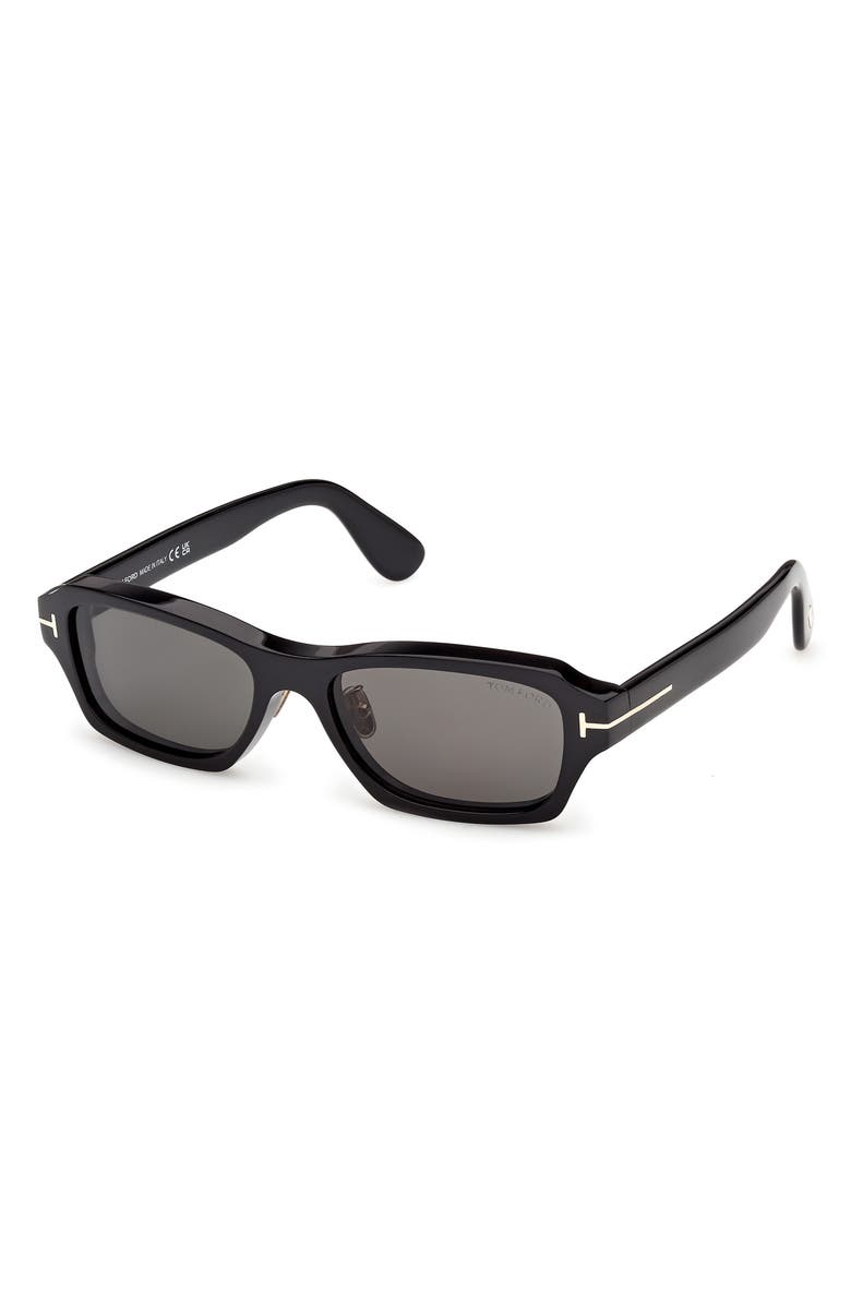 TOM FORD 56mm Rectangle Sunglasses, Alternate, color, Shiny Black / Smoke