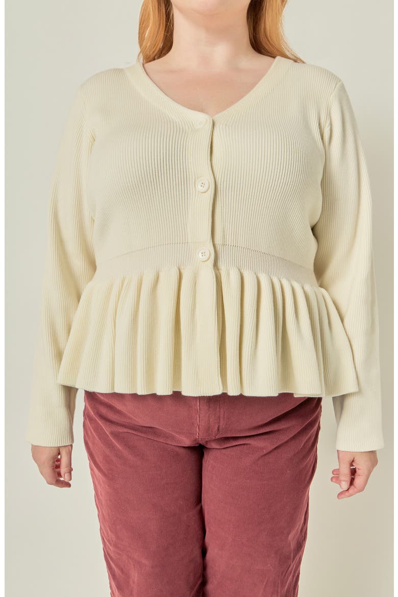 Peplum Ribbed Knit Cardigan, Alternate, color, WHITE
