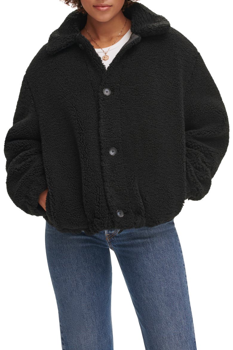 Quilted High Pile Fleece Reversible Jacket, Alternate, color, BLACK/ BLACK