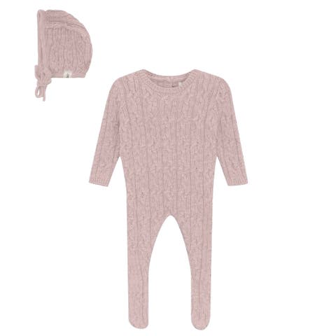 Girl Mix Cable Knit Romper and Bonnet