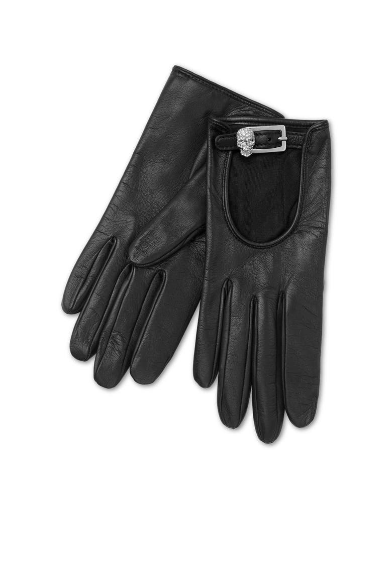 Mid-Gloves Skull Women, Main, color, black