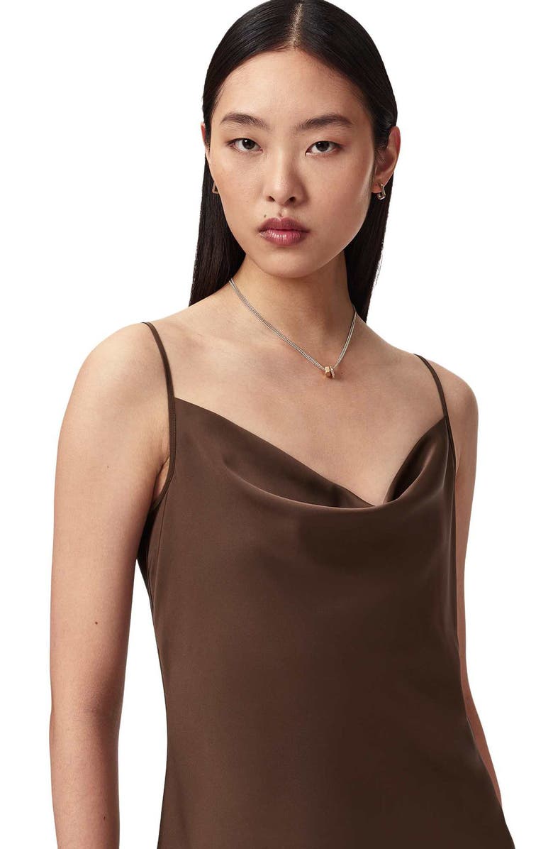 AllSaints Hadley Satin Slipdress, Alternate, color, Bitter Brown