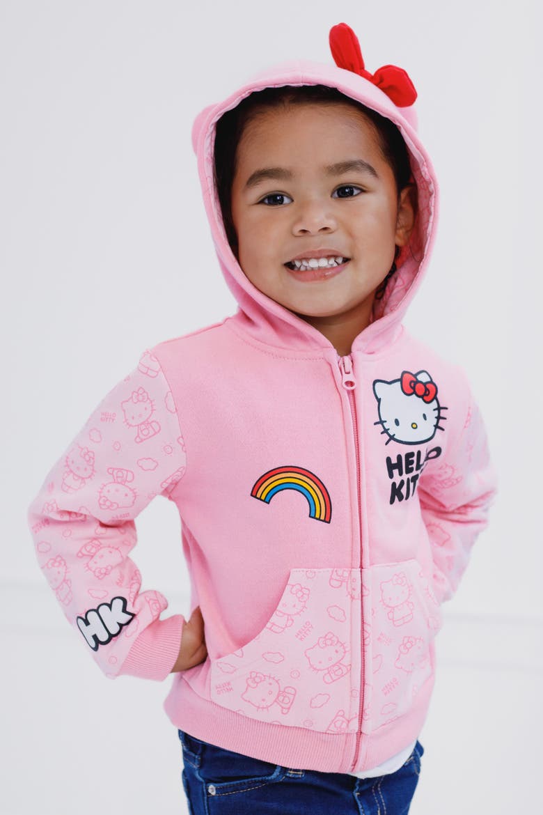 Hooded Ears Fleece Zip-Up Hoodie, Alternate, color, Hello Kitty Pink