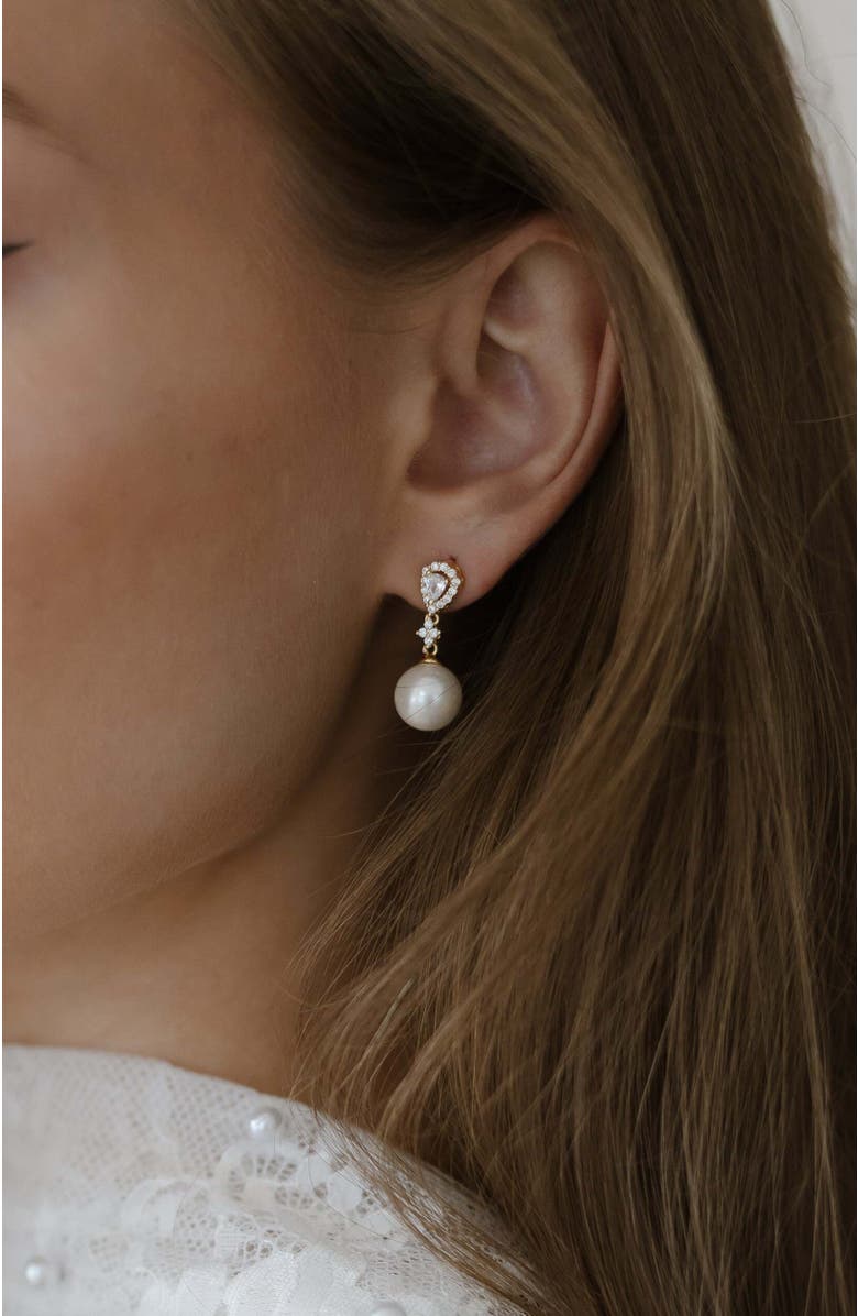 Untamed Petals Melody Pearl Drop Earrings, Alternate, color, Gold