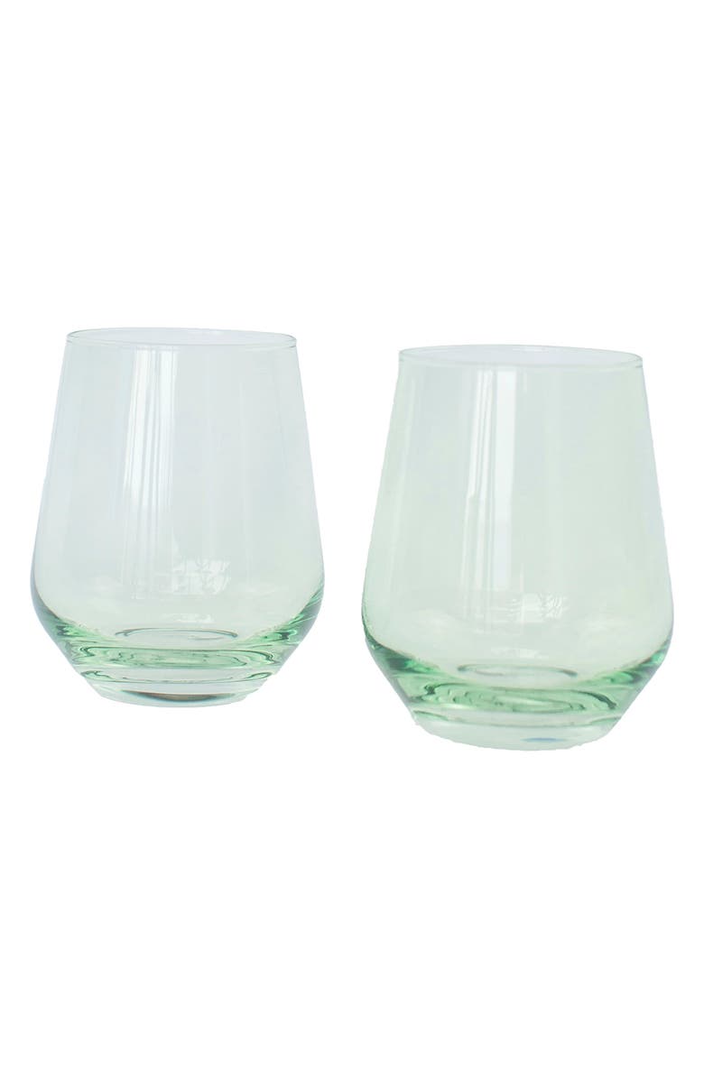 Estelle Colored Glass Set of 2 Stemless Wineglasses, Main, color, Mint Green