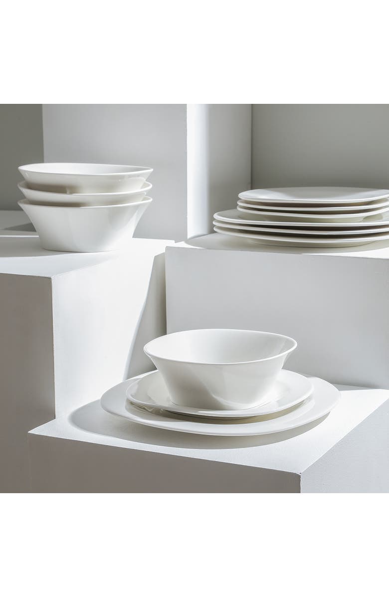 Stone Lain Quadro Porcelain 12-Piece Dinnerware Set, Main, color, White