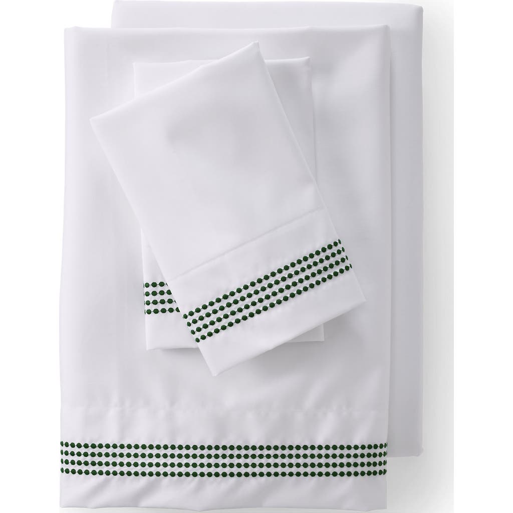 Lands' End Supima Cotton No Iron Sateen Cane Weave Sheets - 400 Thread Count in Fresh Evergreen Dots at Nordstrom, Size Full