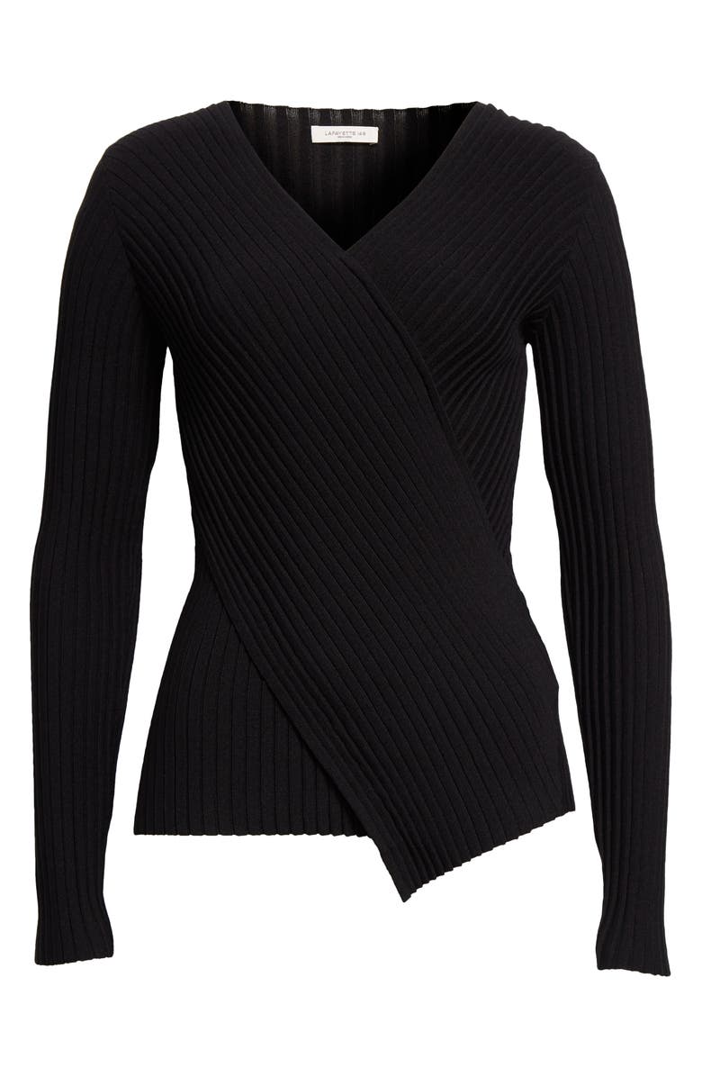Lafayette 148 New York Wrap Front V-Neck Rib Sweater, Alternate, color,