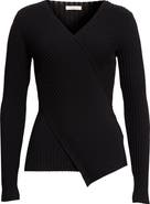 Lafayette 148 New York Wrap Front V-Neck Rib Sweater
