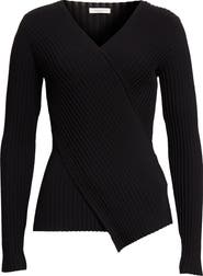 Lafayette 148 New York Wrap Front V-Neck Rib Sweater