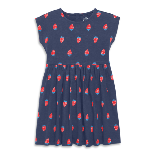 Primary Kids Backyard Dress In Strawberry Fields In Sunwashed Navy Strawberries