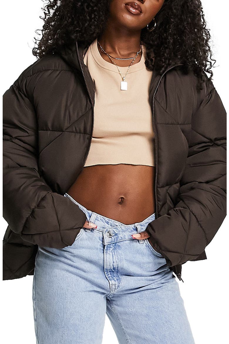 Quilted Puffer Jacket, Main, color, BROWN
