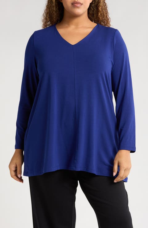 Long Sleeve V-Neck Tunic Top (Plus)