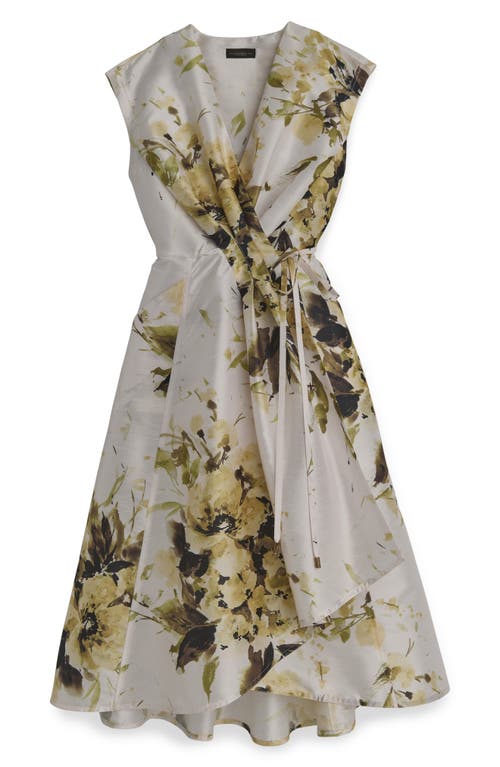 Donna Karan New York Floral Tiered Wrap Dress In Limoncello Multi