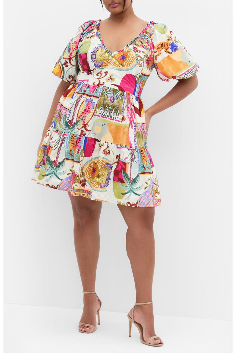 Simona Puff Sleeve Fit & Flare Minidress, Main, color, DREAMSCAPE