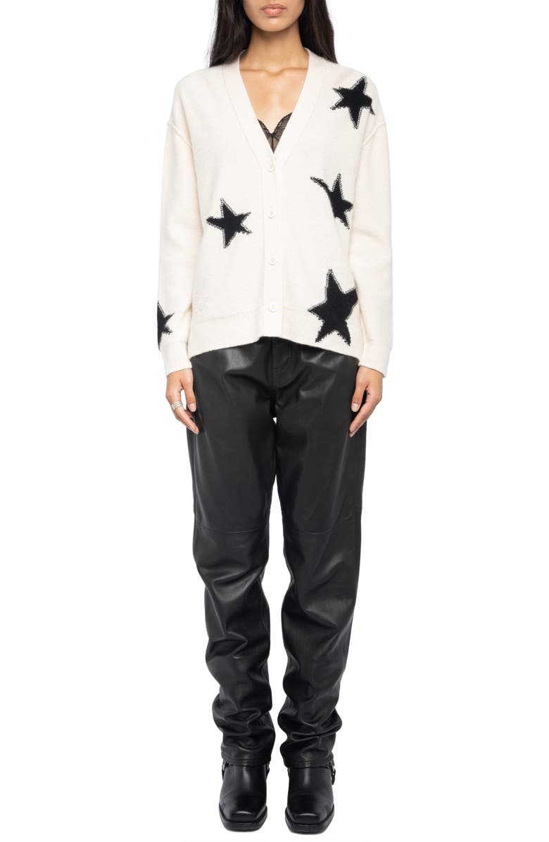 Zadig & Voltaire Mirka Star Cashmere Cardigan, Alternate, color, Ecru