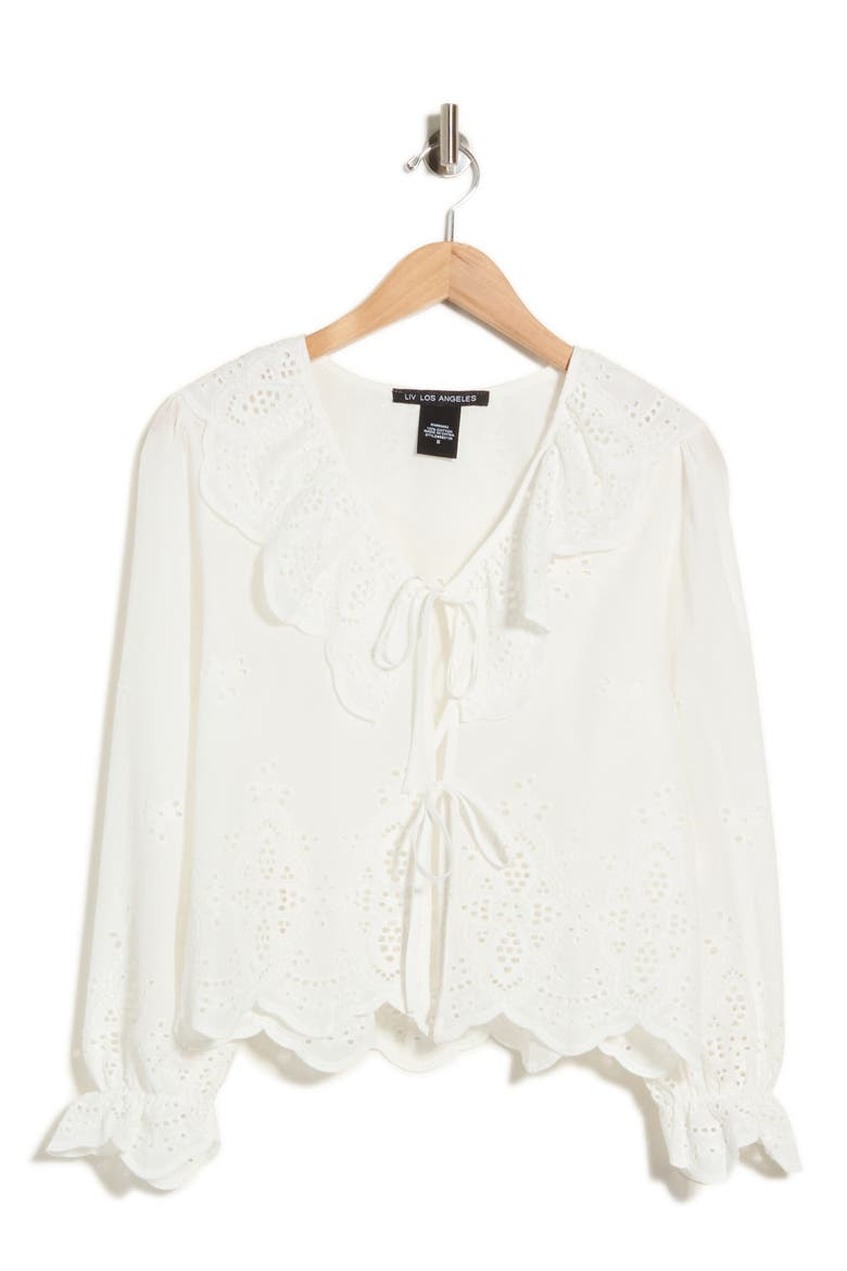 Eyelet Tie Front Cotton Top, Alternate, color, WHITE