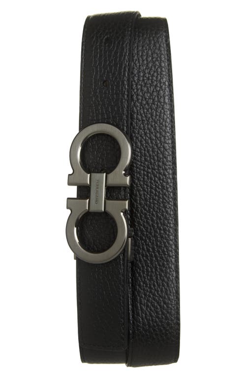 Ferragamo Double Gancio Leather Belt In Nero Clay