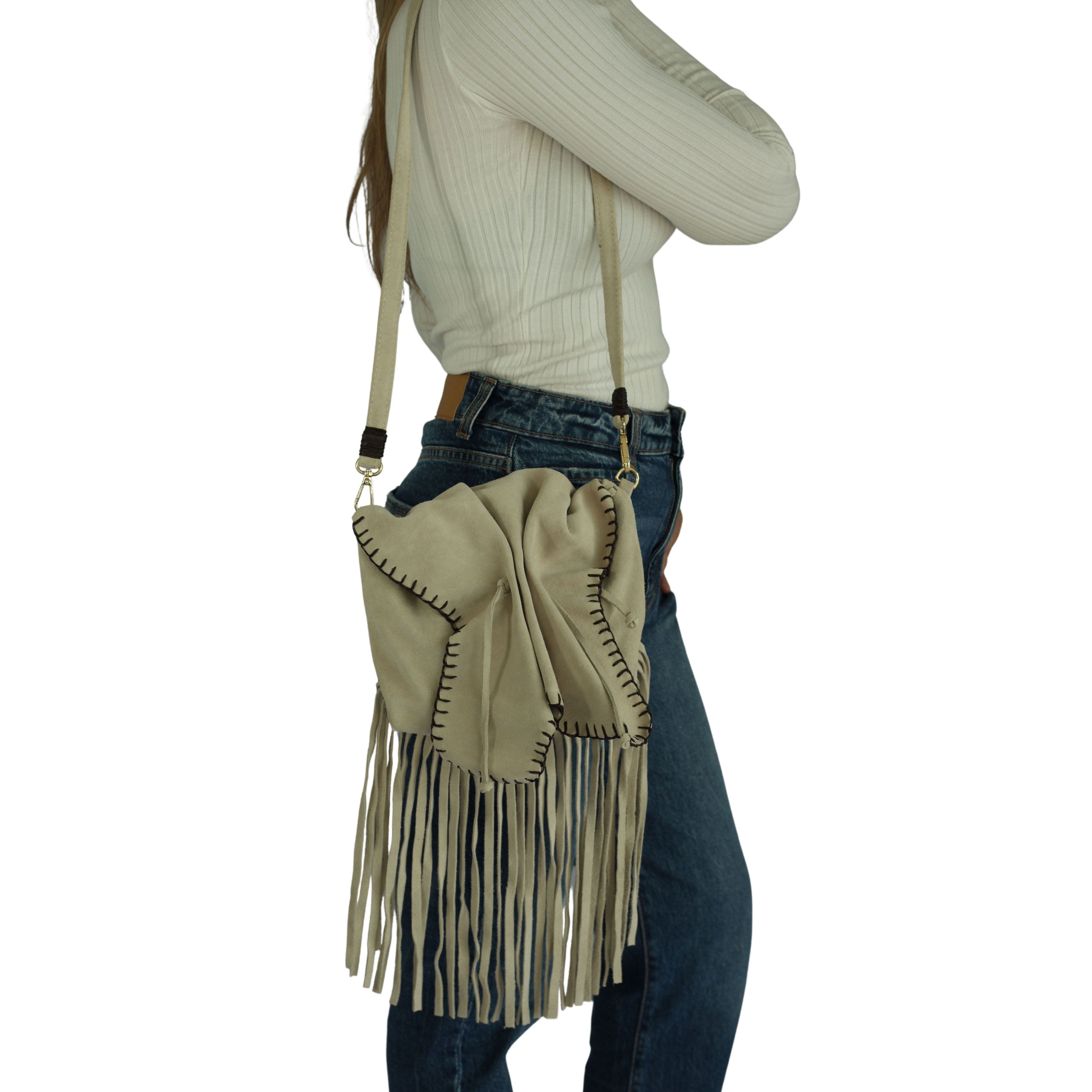 Fringe Butterfly Suede Bag, Alternate, color, Sand