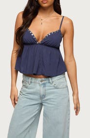 EDIKTED Alina Studded Crop Babydoll Camisole