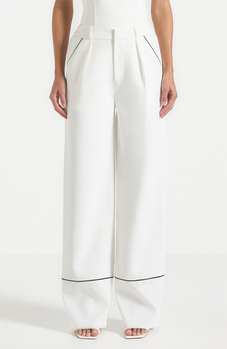 Manière De Voir Mina Contrast Piped Pleated Trousers, Alternate, color, White/Black