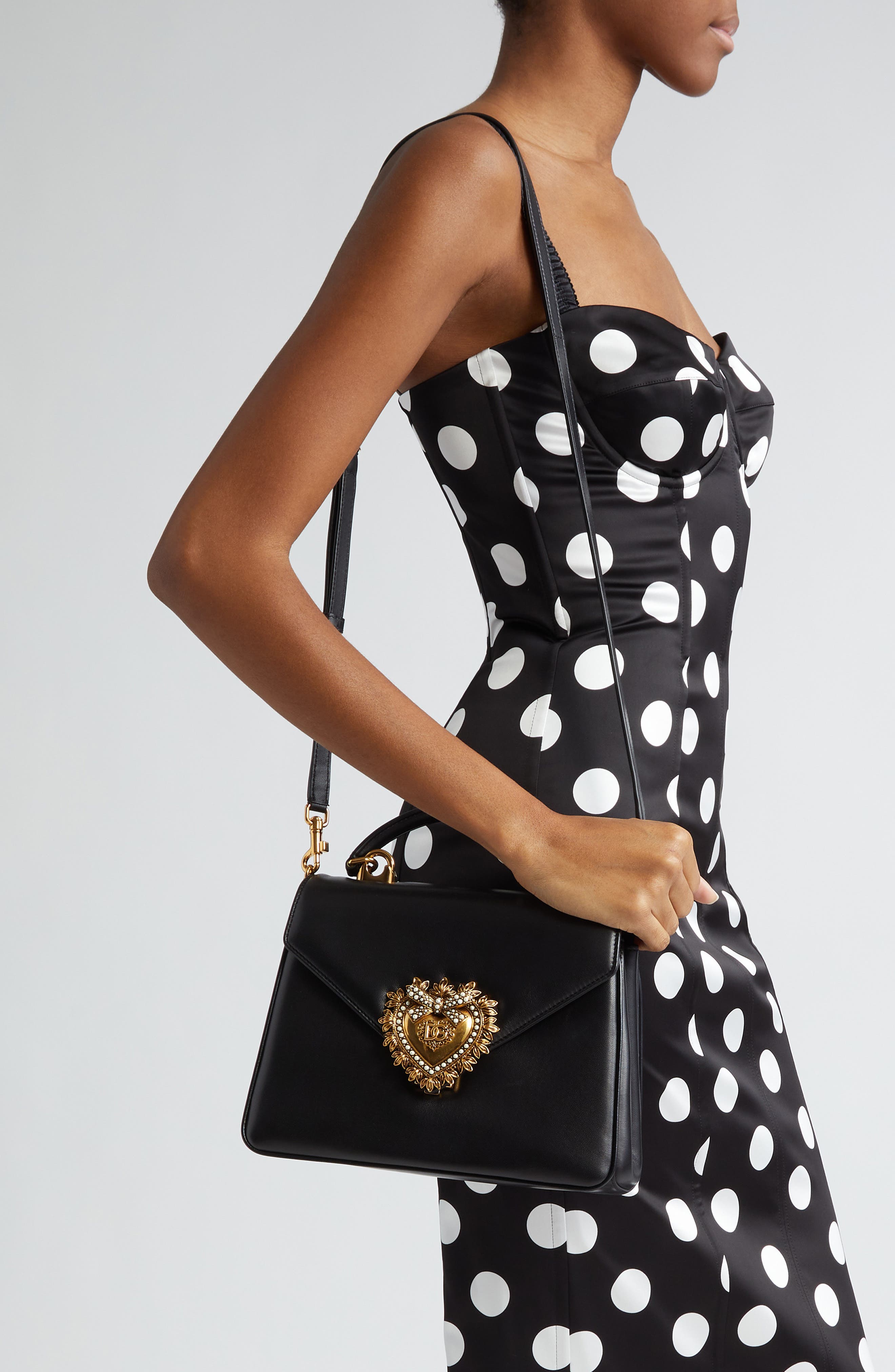 Dolce&Gabbana Devotion Leather Top Handle Bag, Alternate, color, 