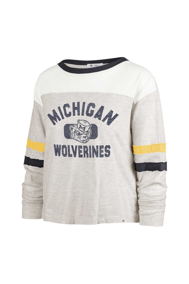 Women's '47 Oatmeal Michigan Wolverines Vault All Class Lena Long Sleeve T-Shirt, Alternate, color, Oatmeal