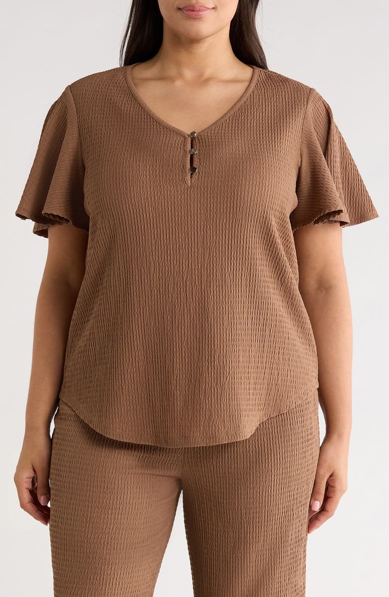 AK ANNE KLEIN Flutter Sleeve V-Neck T-Shirt, Main, color, Mushroom